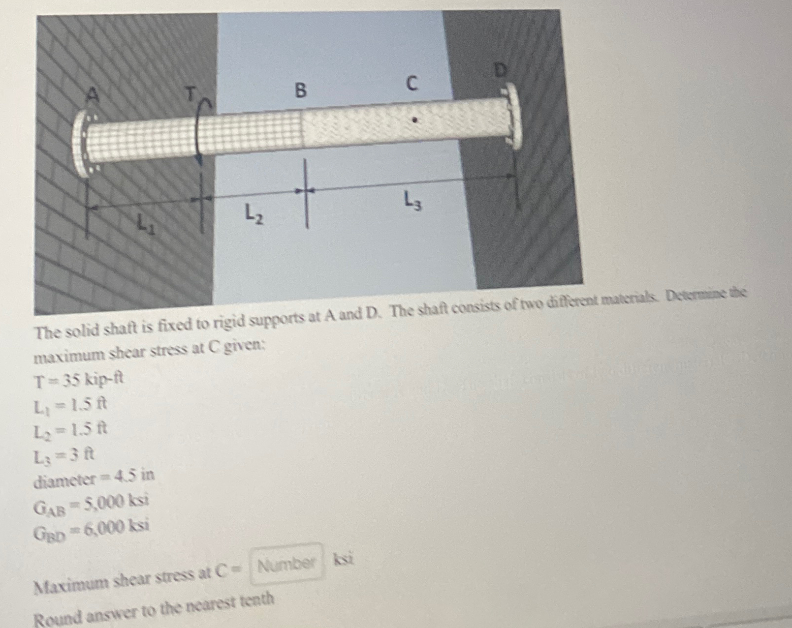 The solid shaft is fixed to rigid supports at A