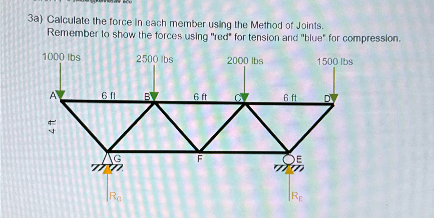 3 a ) Calculate the force in each member using