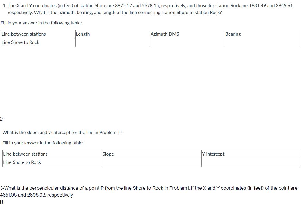 The x and Y coordinates ( in feet ) of station