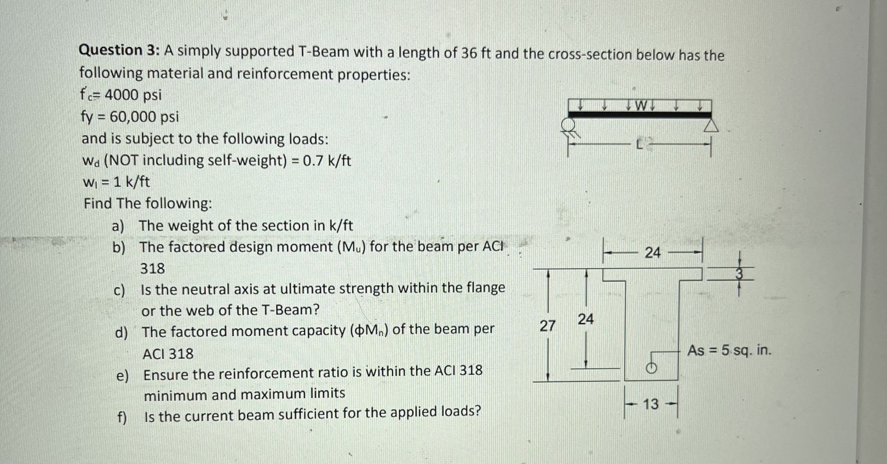 : A simply supported T - Beam with a length of 3
