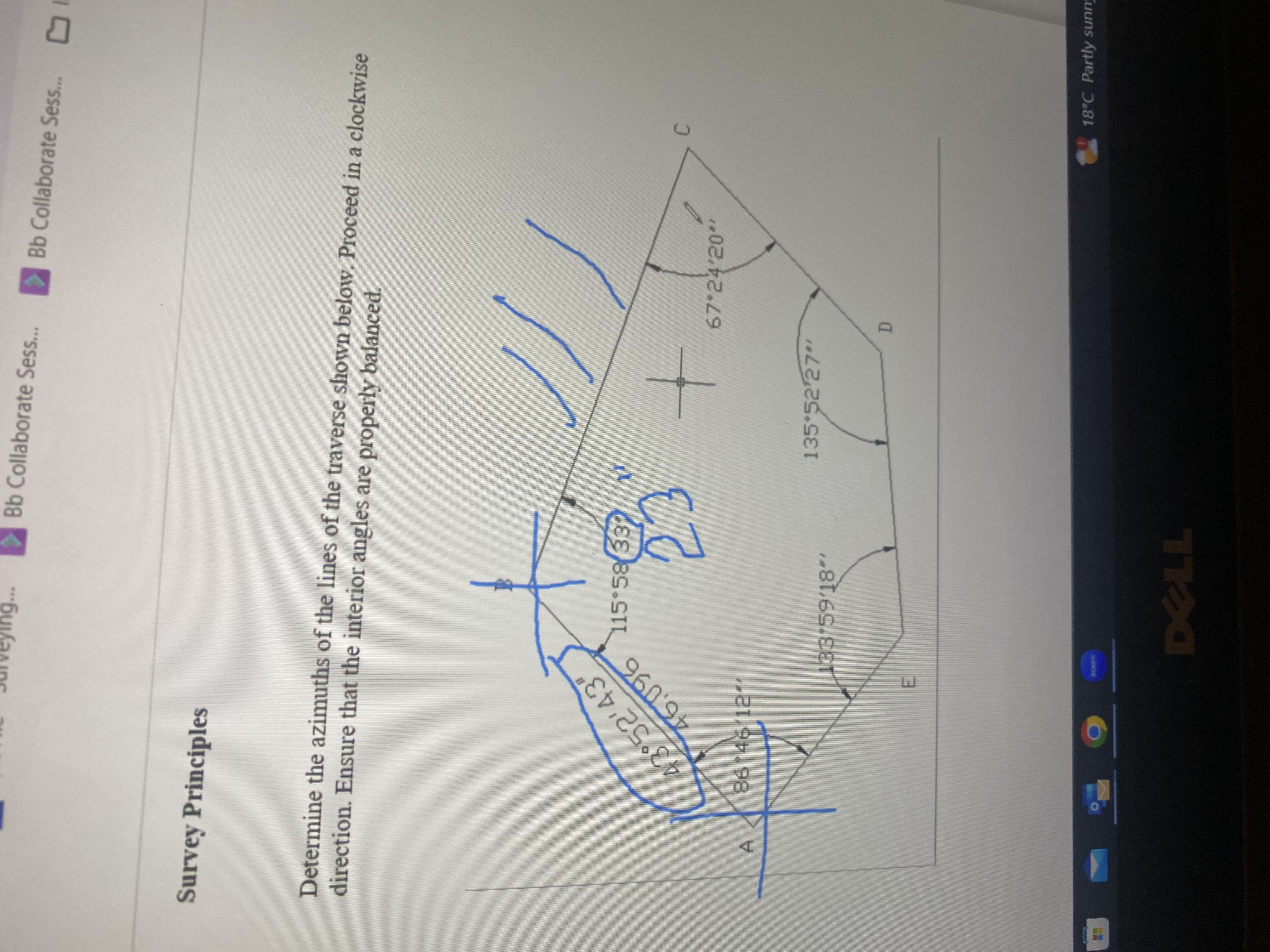 Determine the azimuths of the lines of the