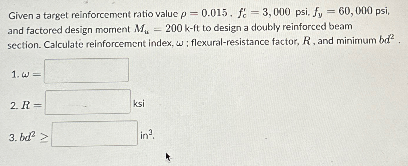 Given a target reinforcement ratio value = 0 . 0