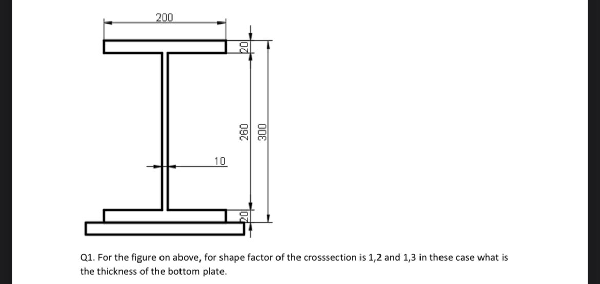 Q 1 . For the figure on above, for shape factor