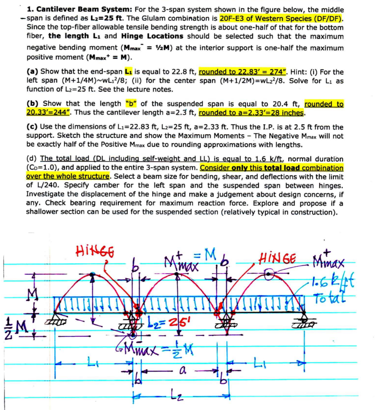 Cantilever Beam System: For the 3 - span system