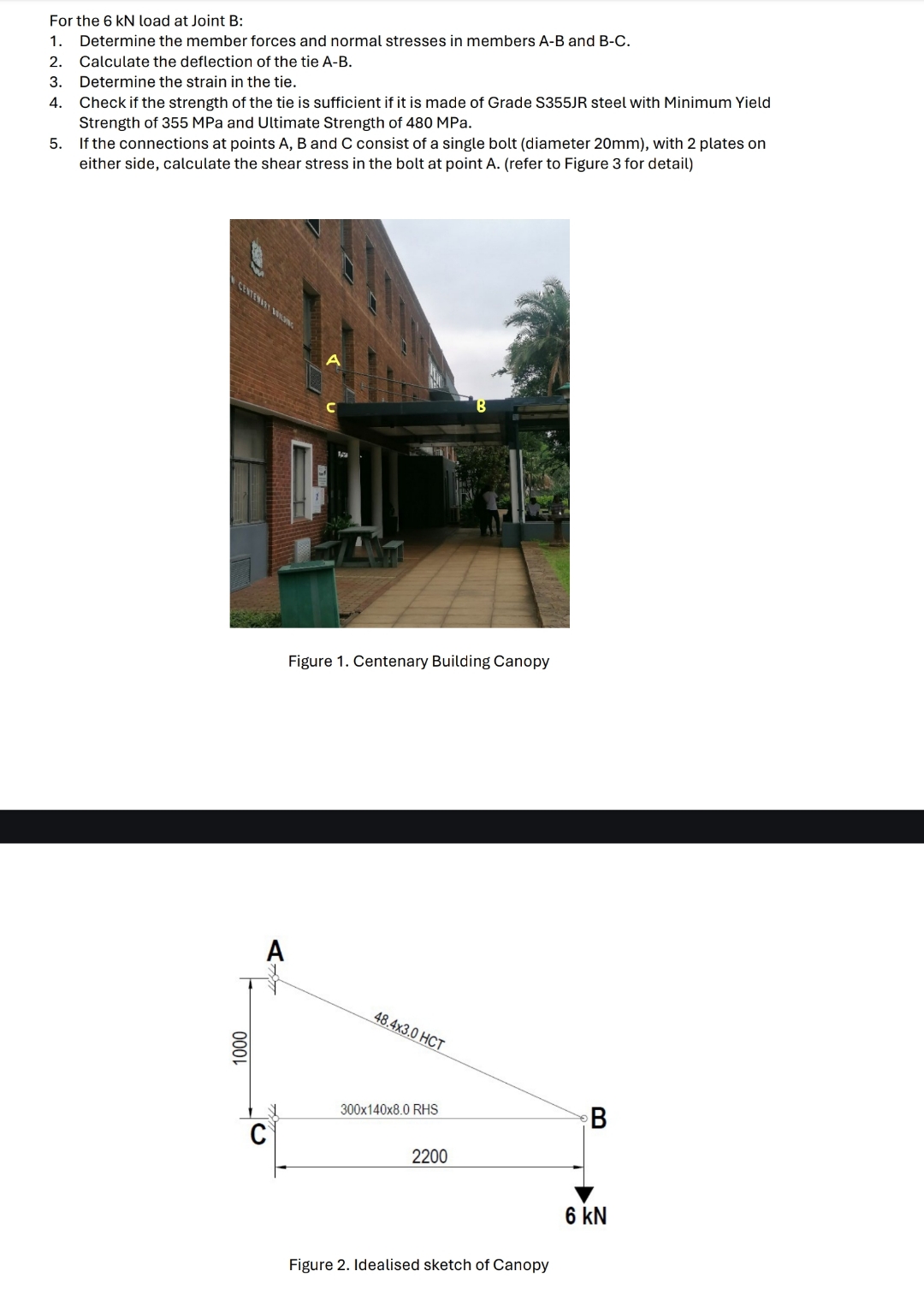 For the 6 k N load at Joint B: Determine the