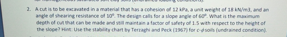 A cut is to be excavated in a material that has a