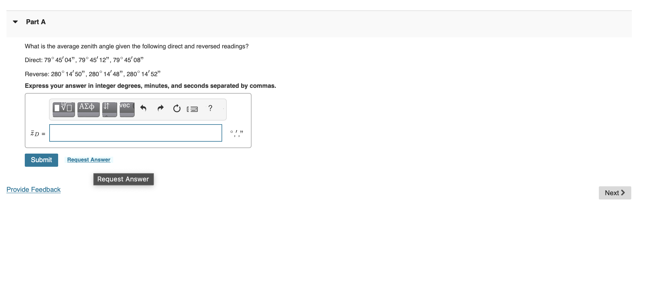 Part A What is the average zenith angle given the