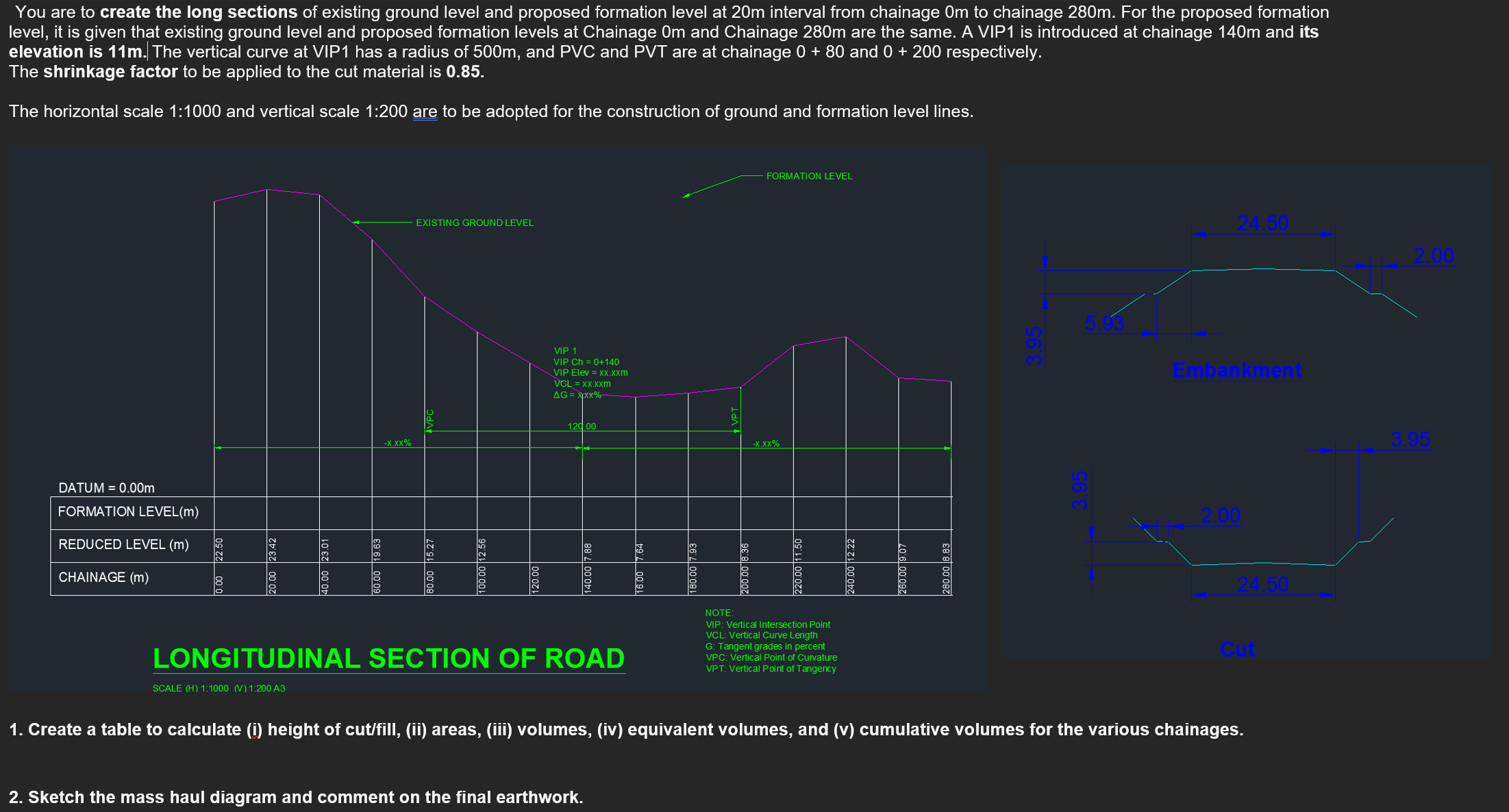 You are to create the long sections of existing