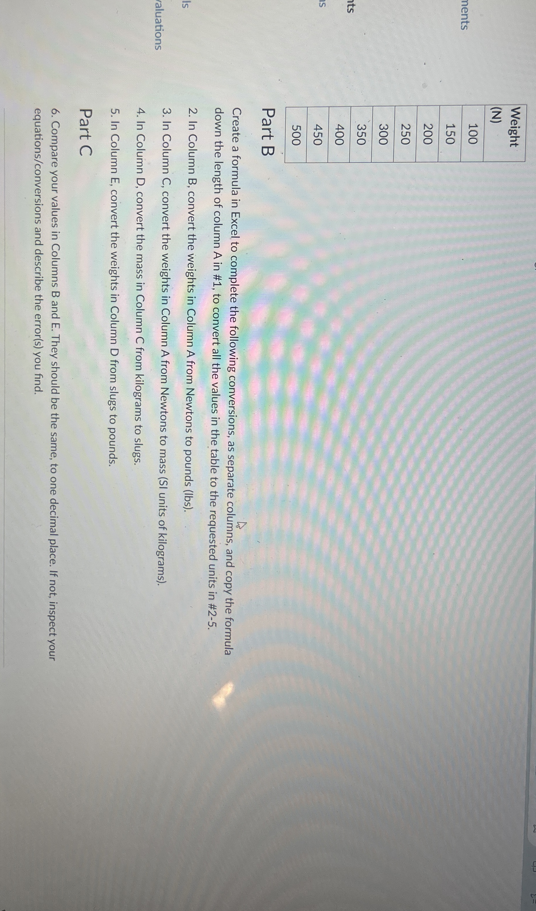 Part B Create a formula in Excel to complete the