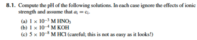 Compute the p H of the following solutions. In