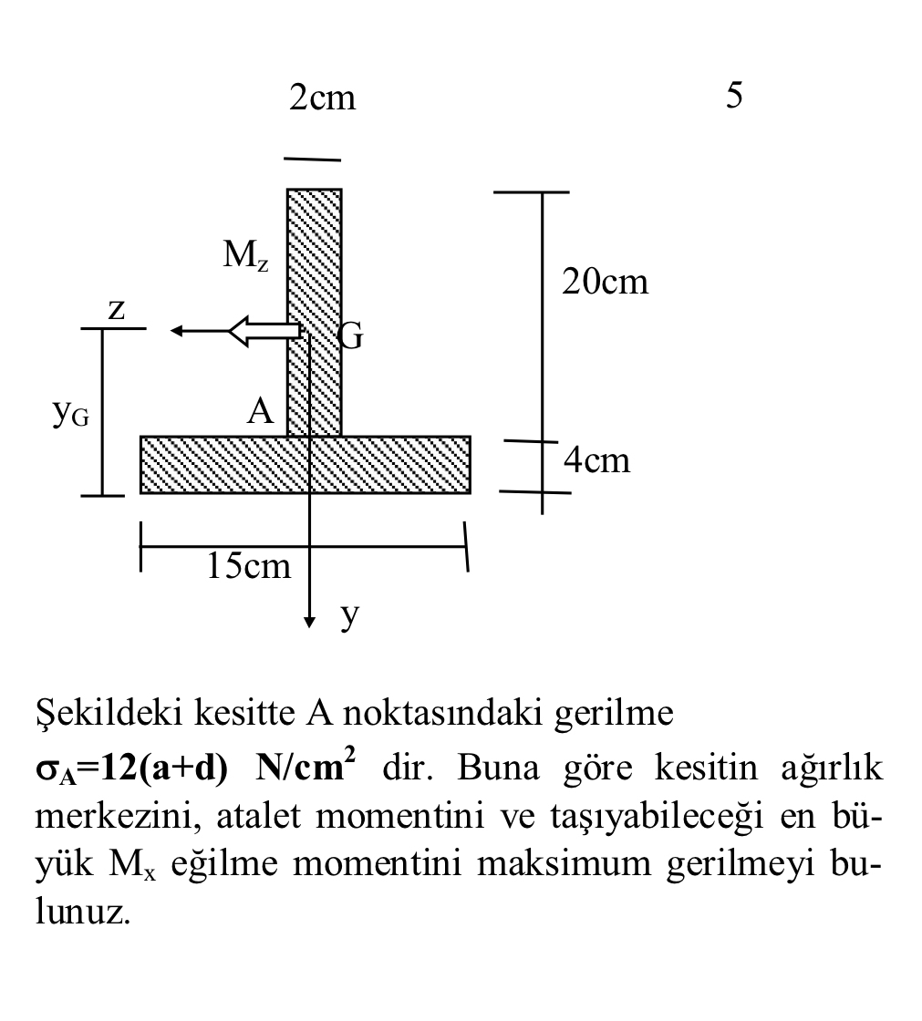 ekildeki kesitte A noktas ndaki gerilme A = 1 2 (