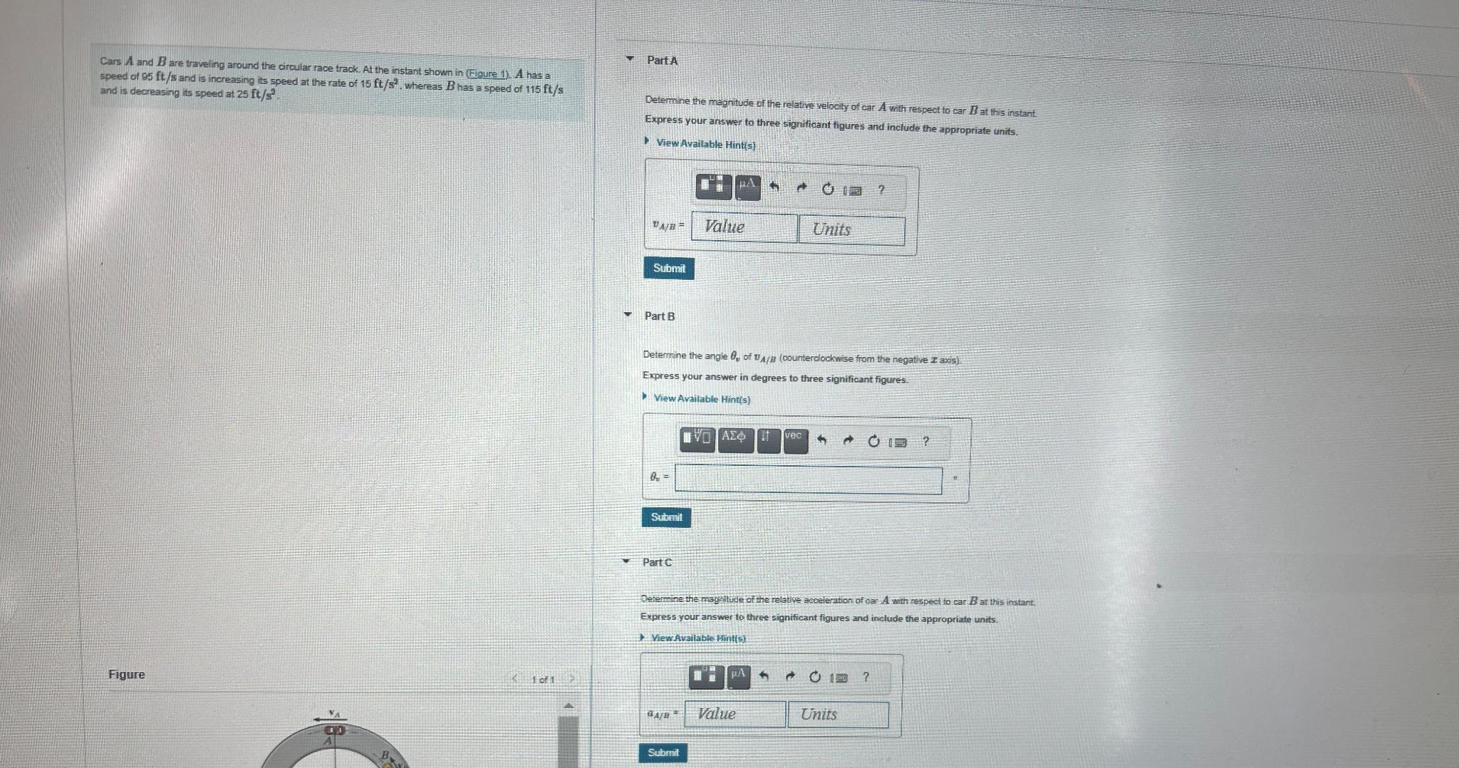 Cars A and B are traveling around the circular