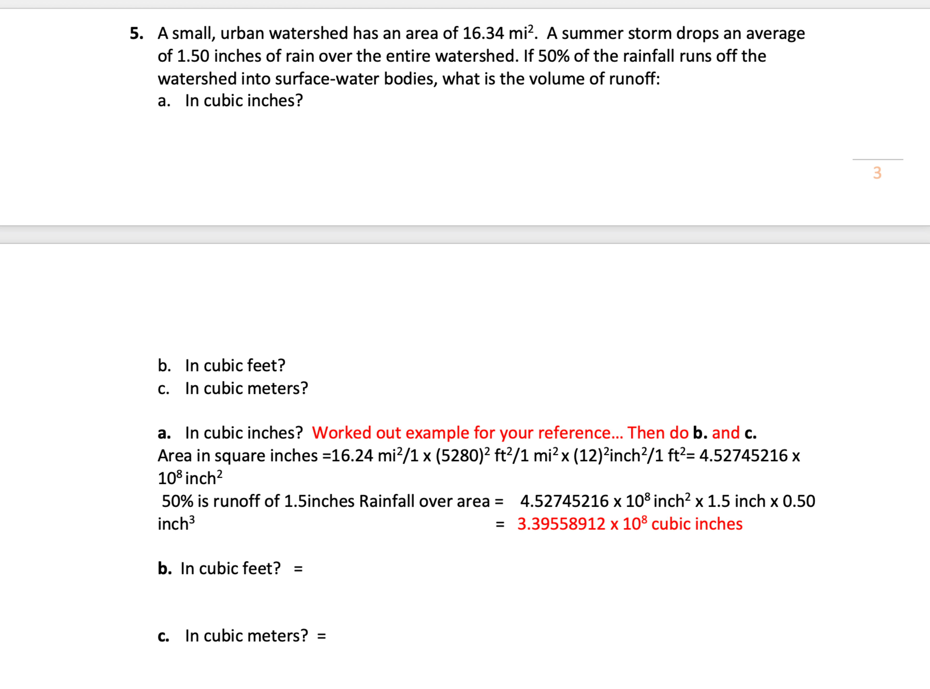 A small, urban watershed has an area of 1 6 . 3 4