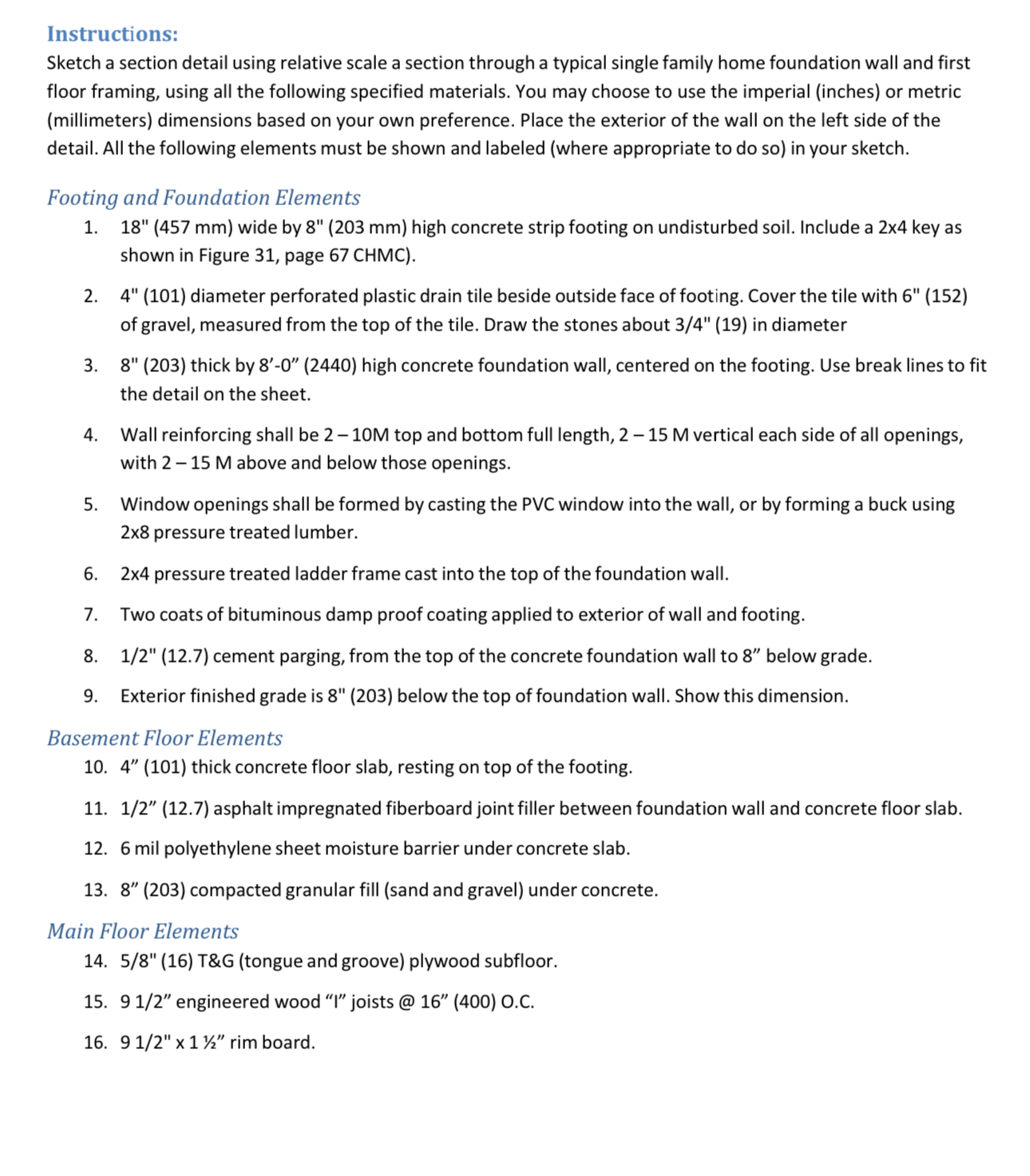 Instructions: Sketch a section detail using
