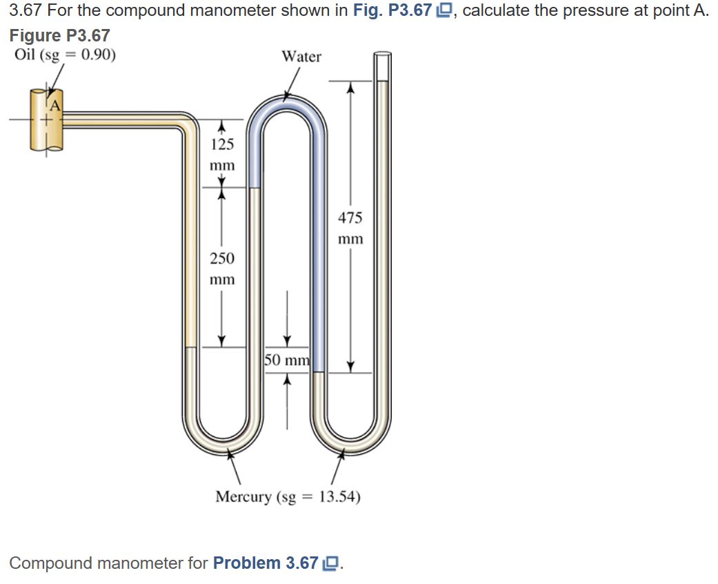 3 . 6 7 For the compound manometer shown in Fig.