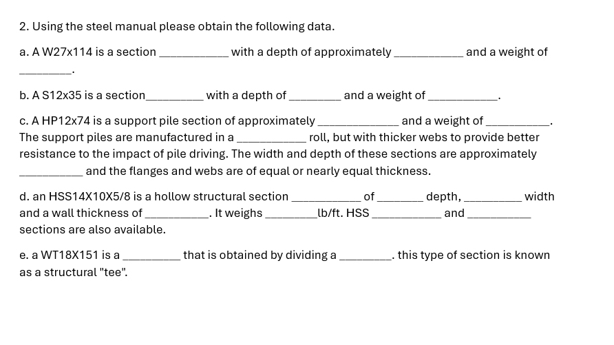 Using the steel manual please obtain the