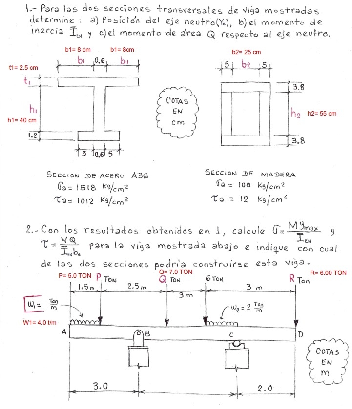 1 . - Para las dos secciones transversales de