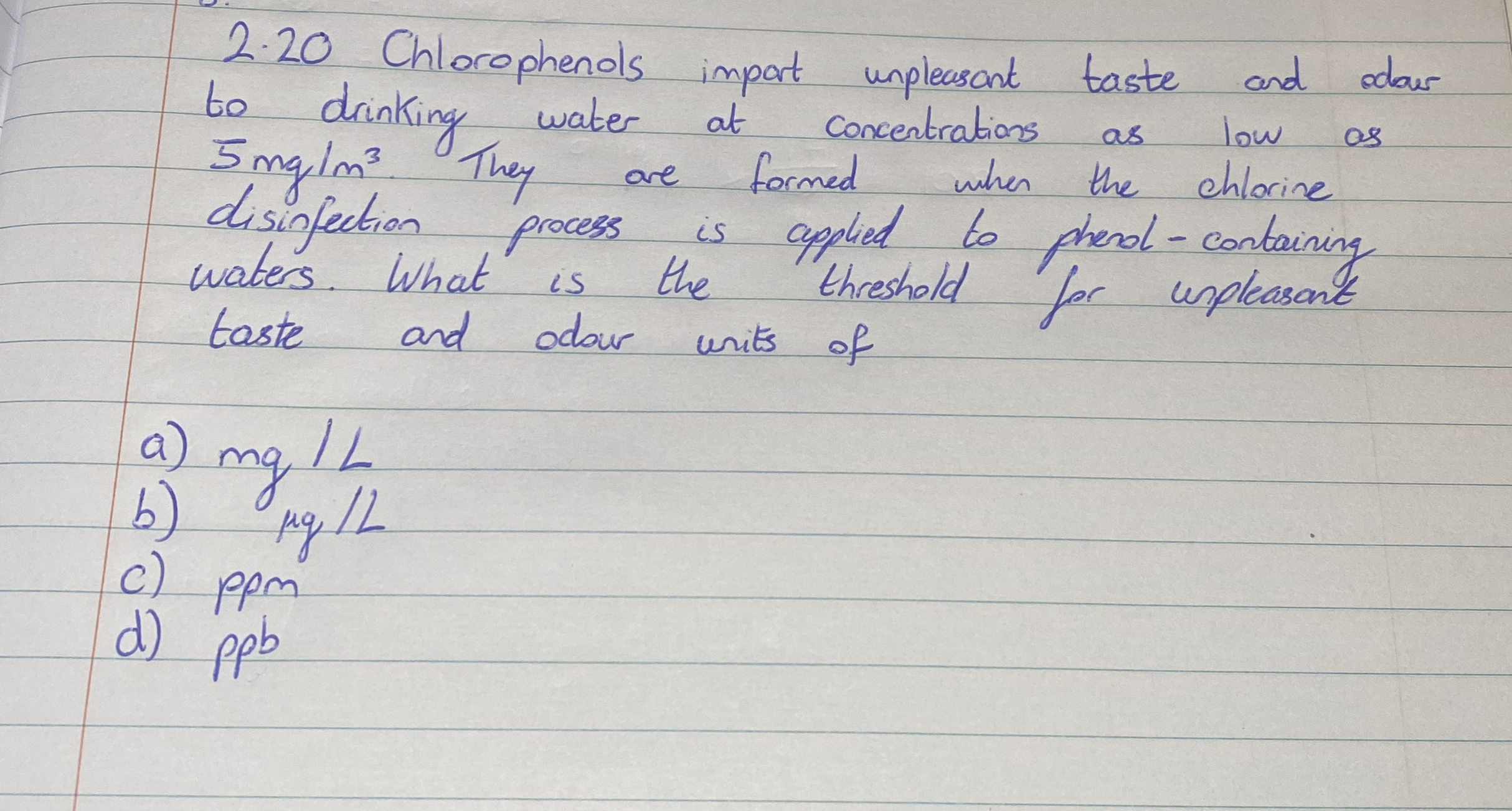 2 . 2 0 Chlorophenols import unpleasont taste and