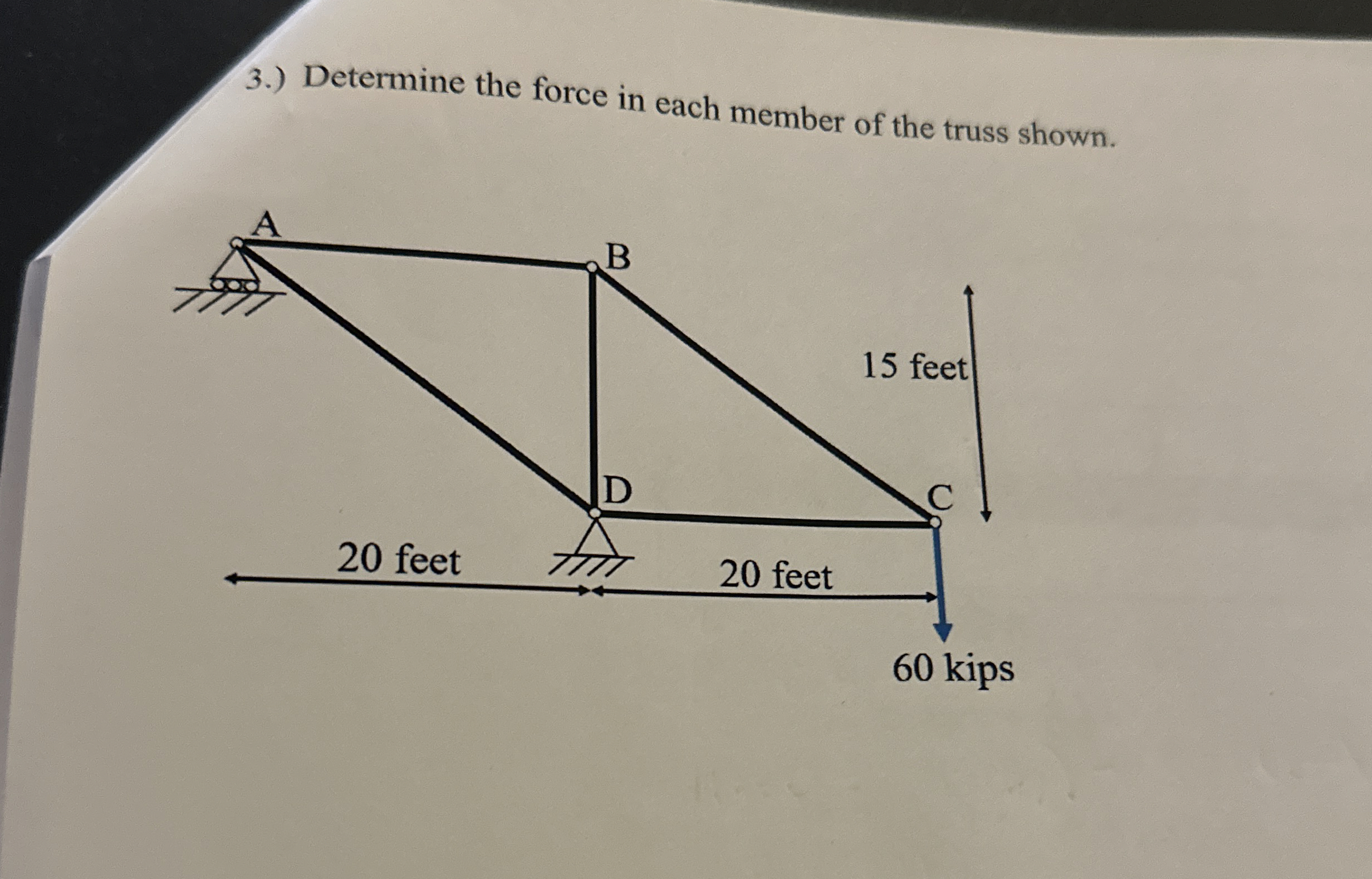 3 . ) Determine the force in each member of the