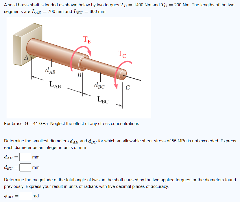 For brass, G = 4 1 GPa. Neglect the effect of any