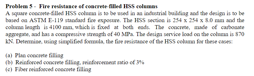 Problem 5 - Fire resistance of concrete - filled