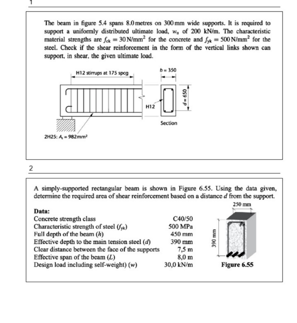 The beam in figure 5 . 4 spans 8 . 0 metres on 3