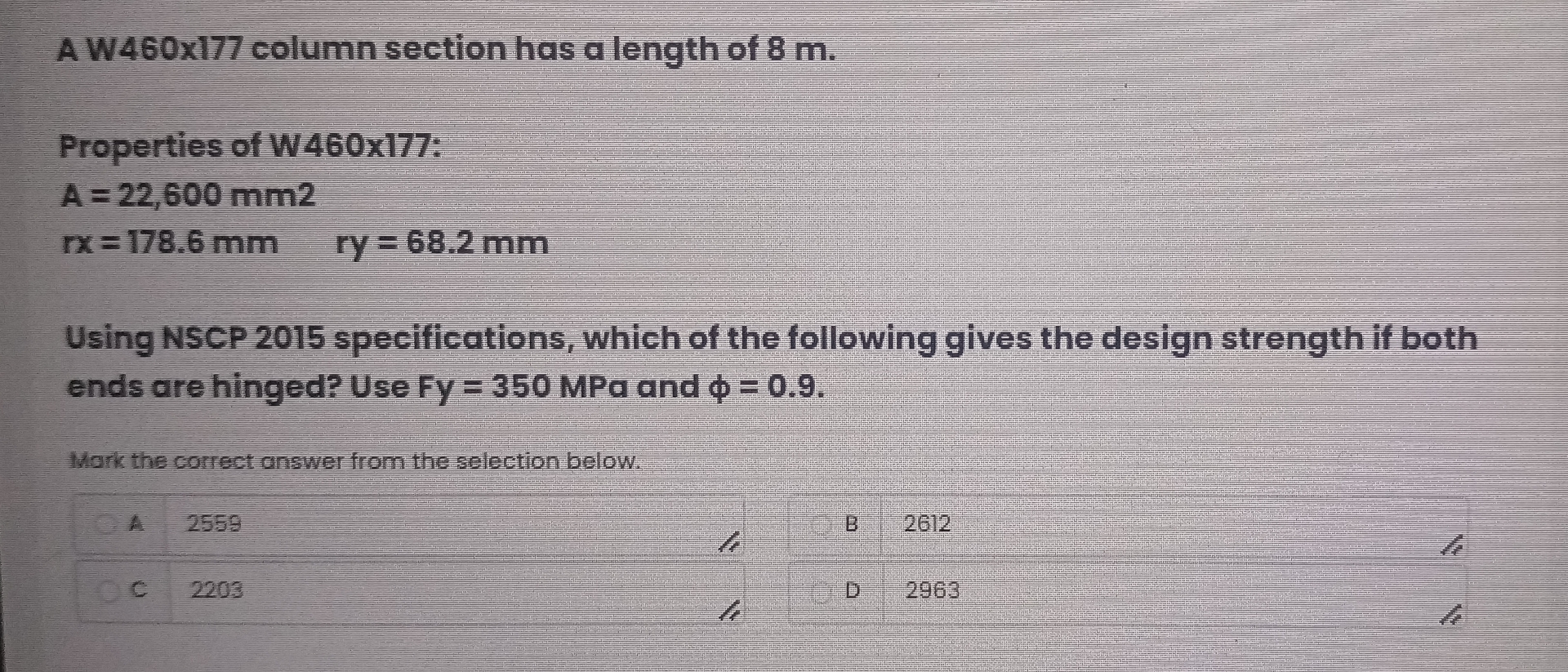 A W 4 6 0 x 1 7 7 column section has a length of