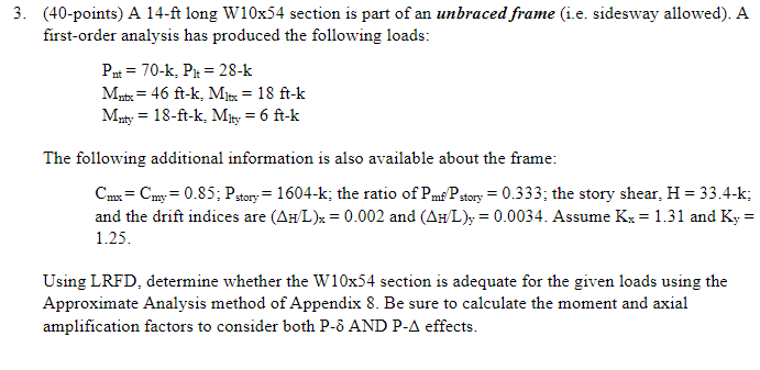 ( 4 0 - points ) A 1 4 - ft long W 1 0 x 5 4