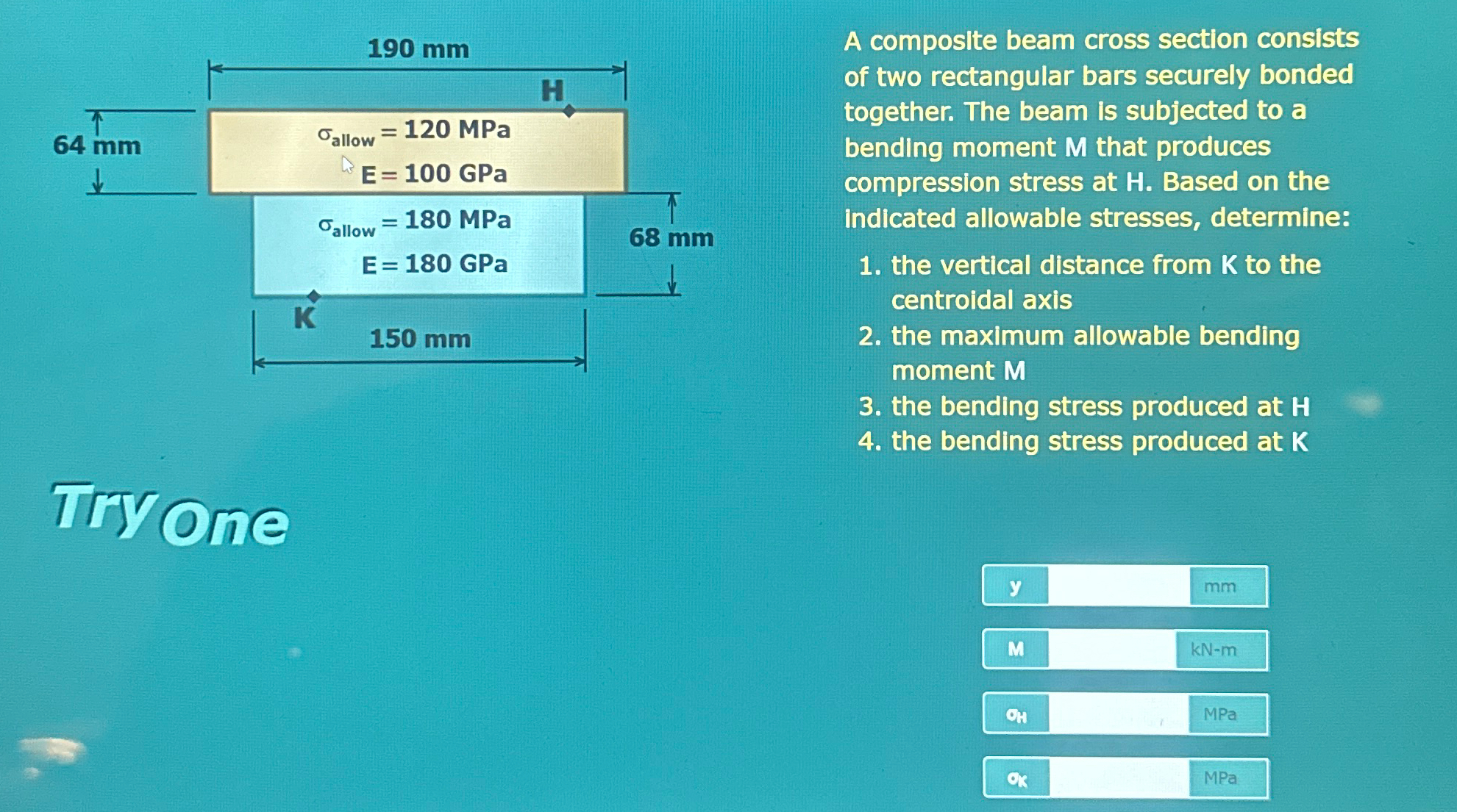 A composite beam cross section consists of two