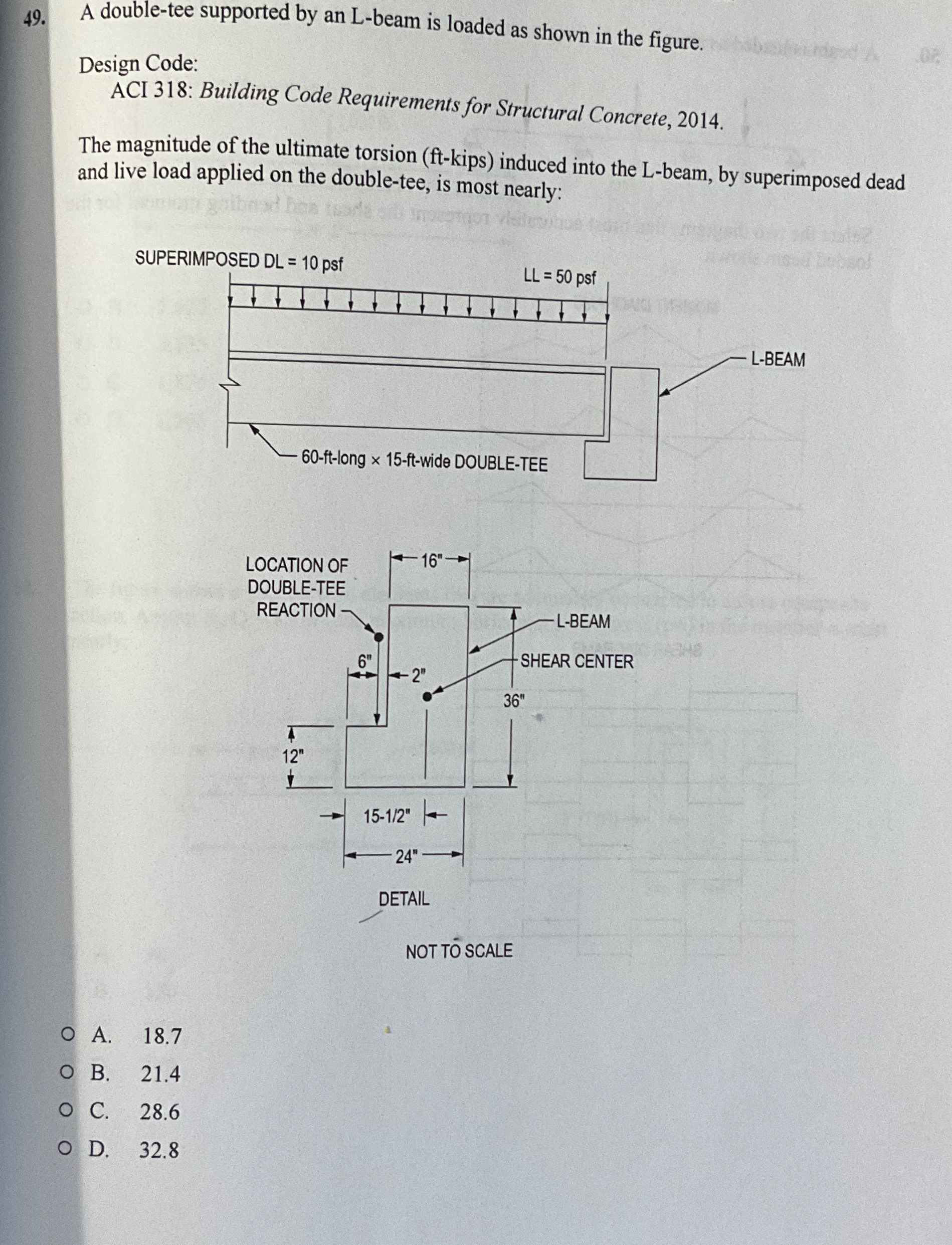 A double - tee supported by an L - beam is loaded