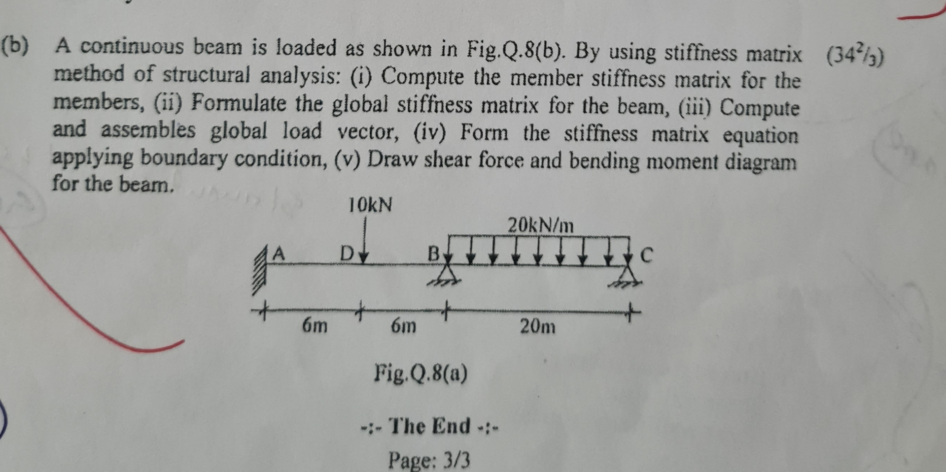 ( b ) A continuous beam is loaded as shown in