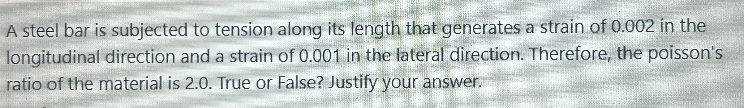 A steel bar is subjected to tension along its
