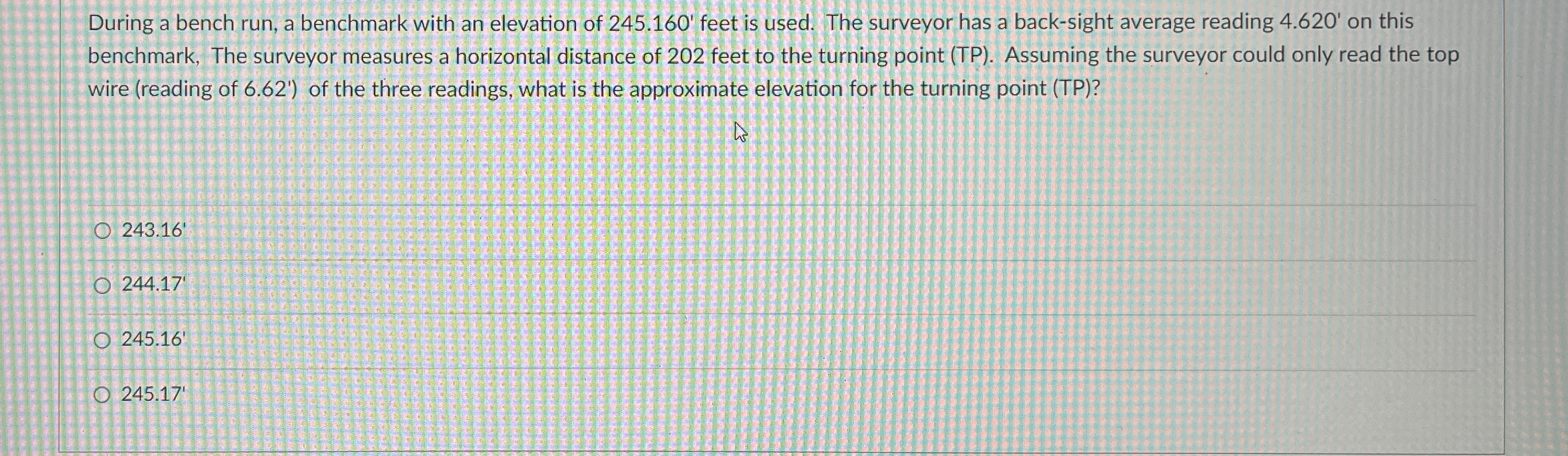 During a bench run, a benchmark with an elevation