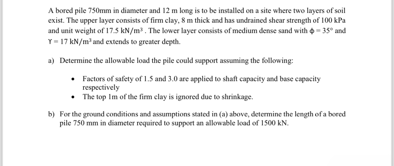 A bored pile 7 5 0 m m in diameter and 1 2 m long