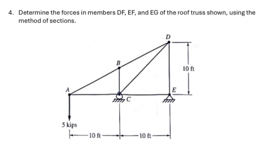 Determine the forces in members DF , EF , and EG