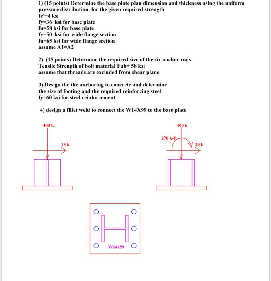 ( 1 5 points ) Determine the base plate plan