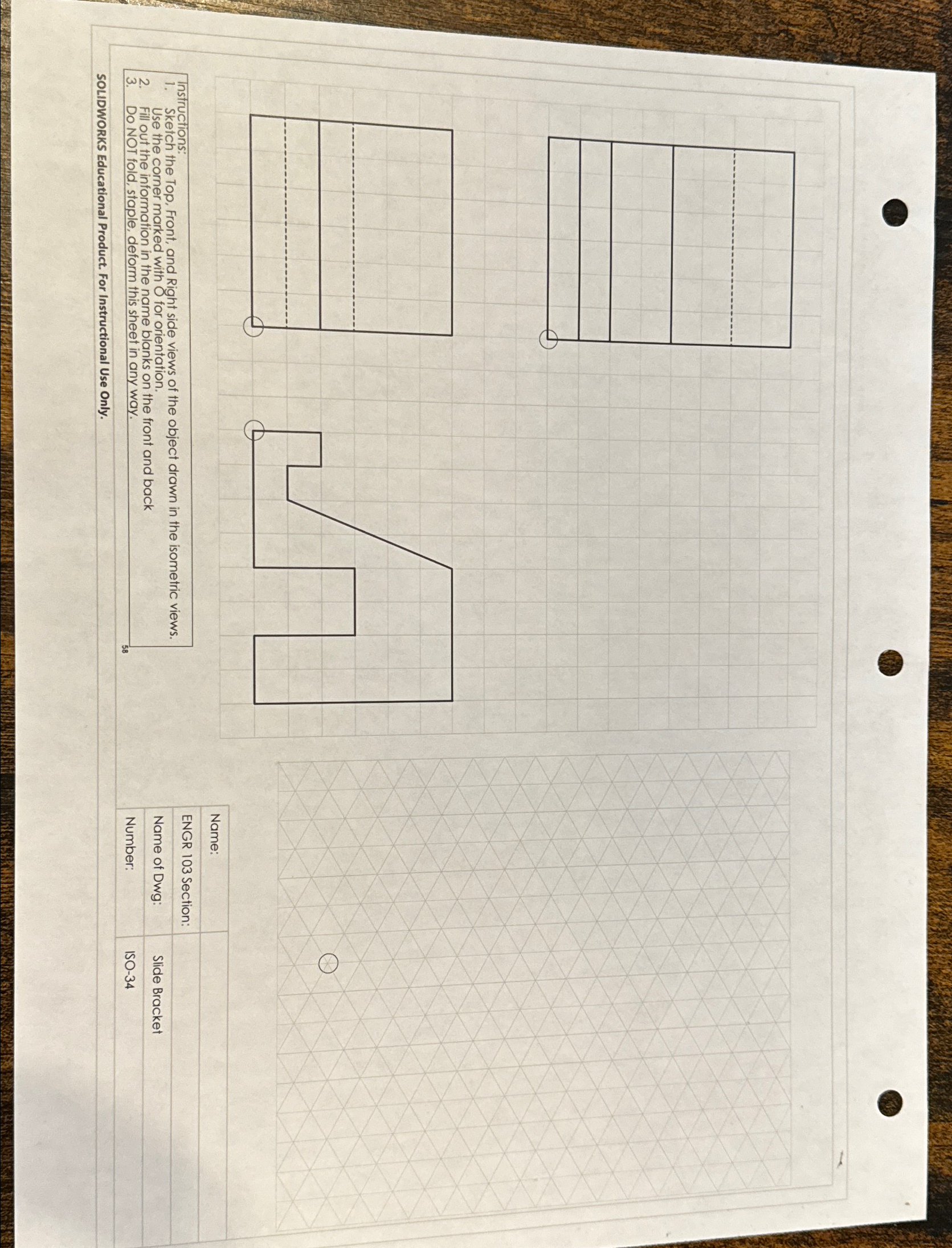 Please draw the isometric of these top, Front,