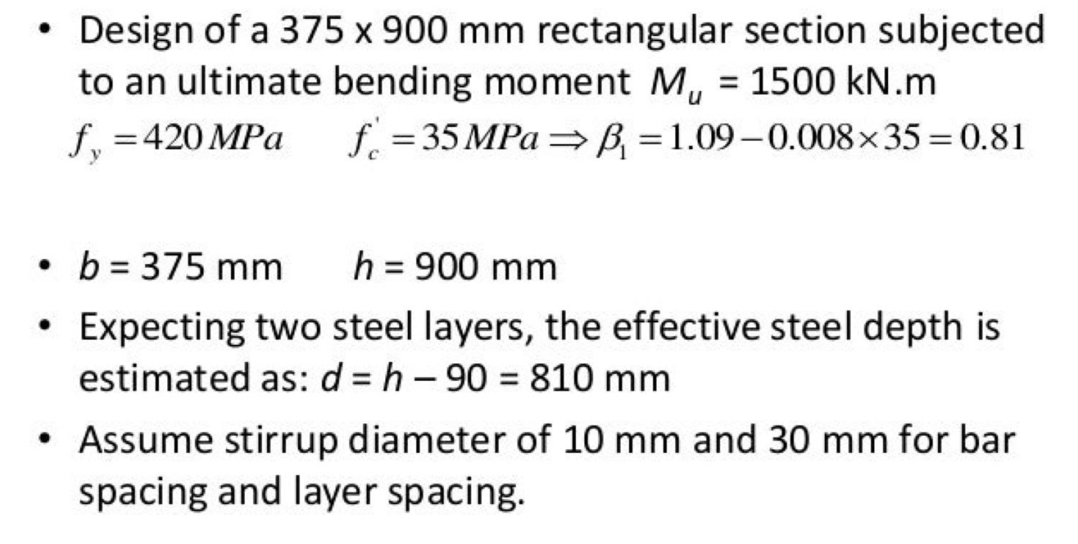 Design of a 3 7 5 9 0 0 m m rectangular section