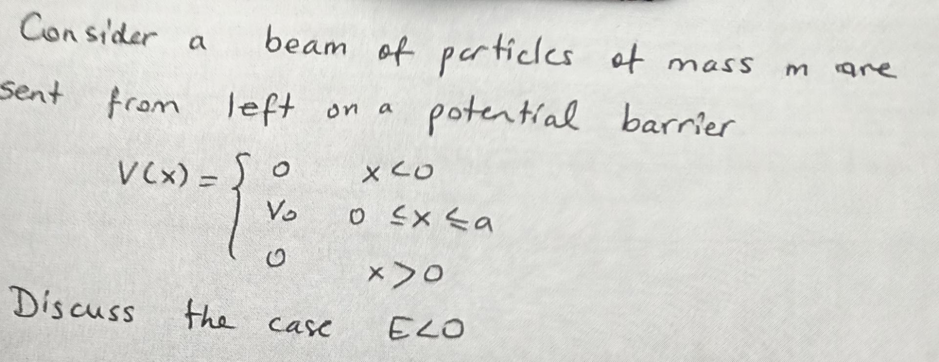 Consider a beam of porticles of mass m are sent