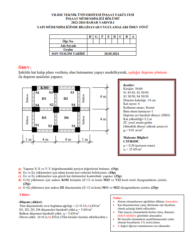 DEV: ekilde kat kal p plan verilmi olan betonarme