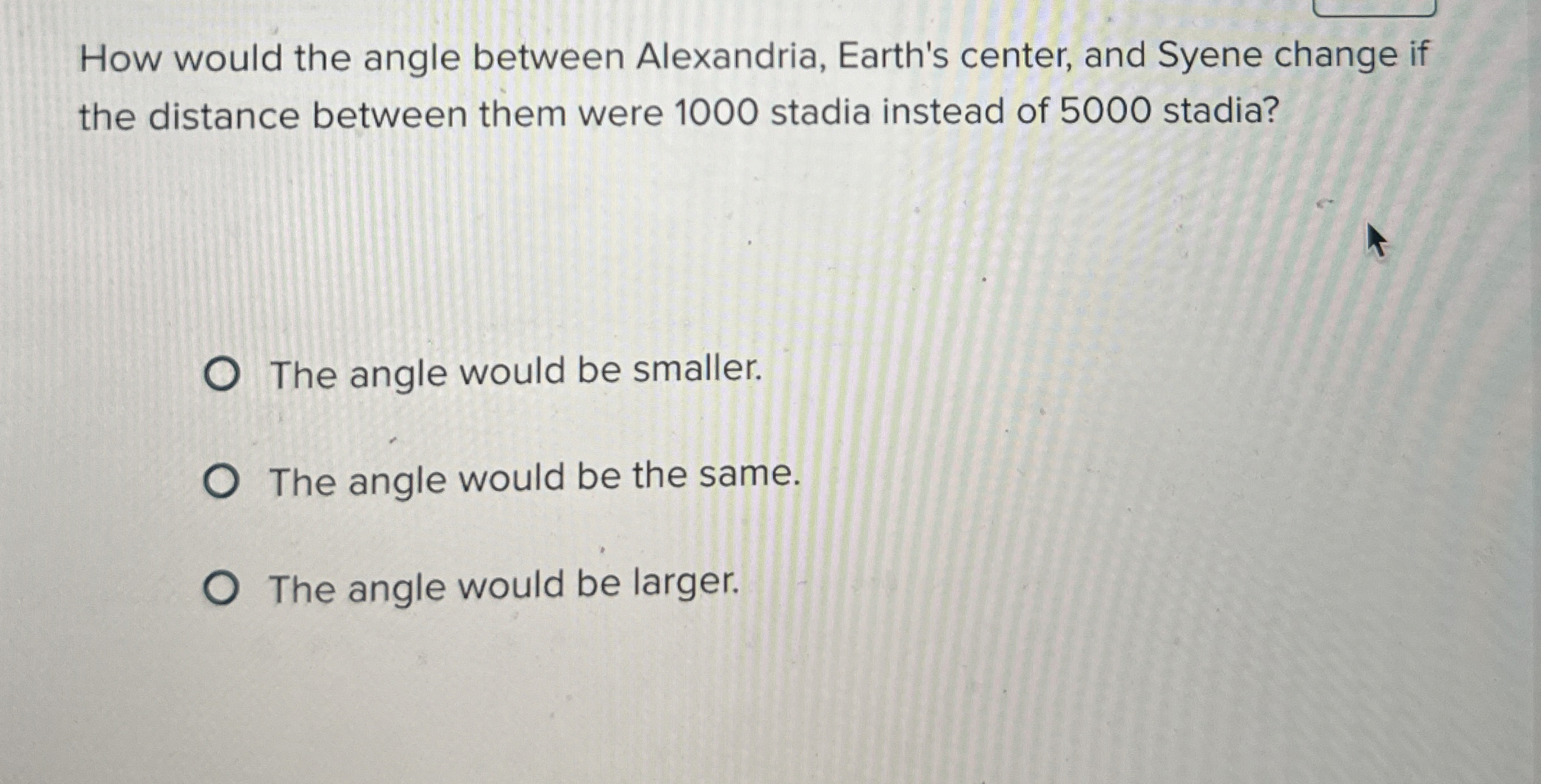 How would the angle between Alexandria, Earth's