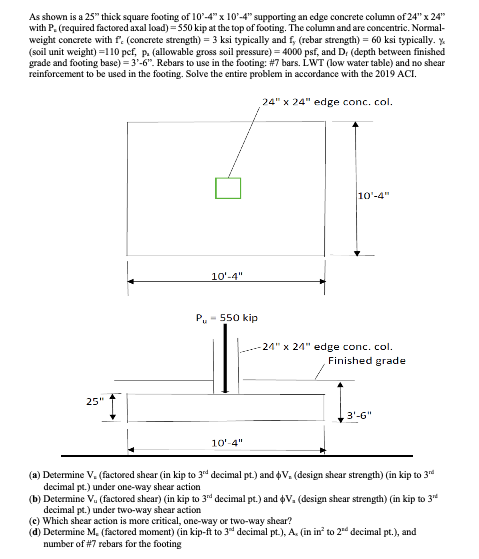 As shown is a 2 5 ' ' thick square footing of 1 0