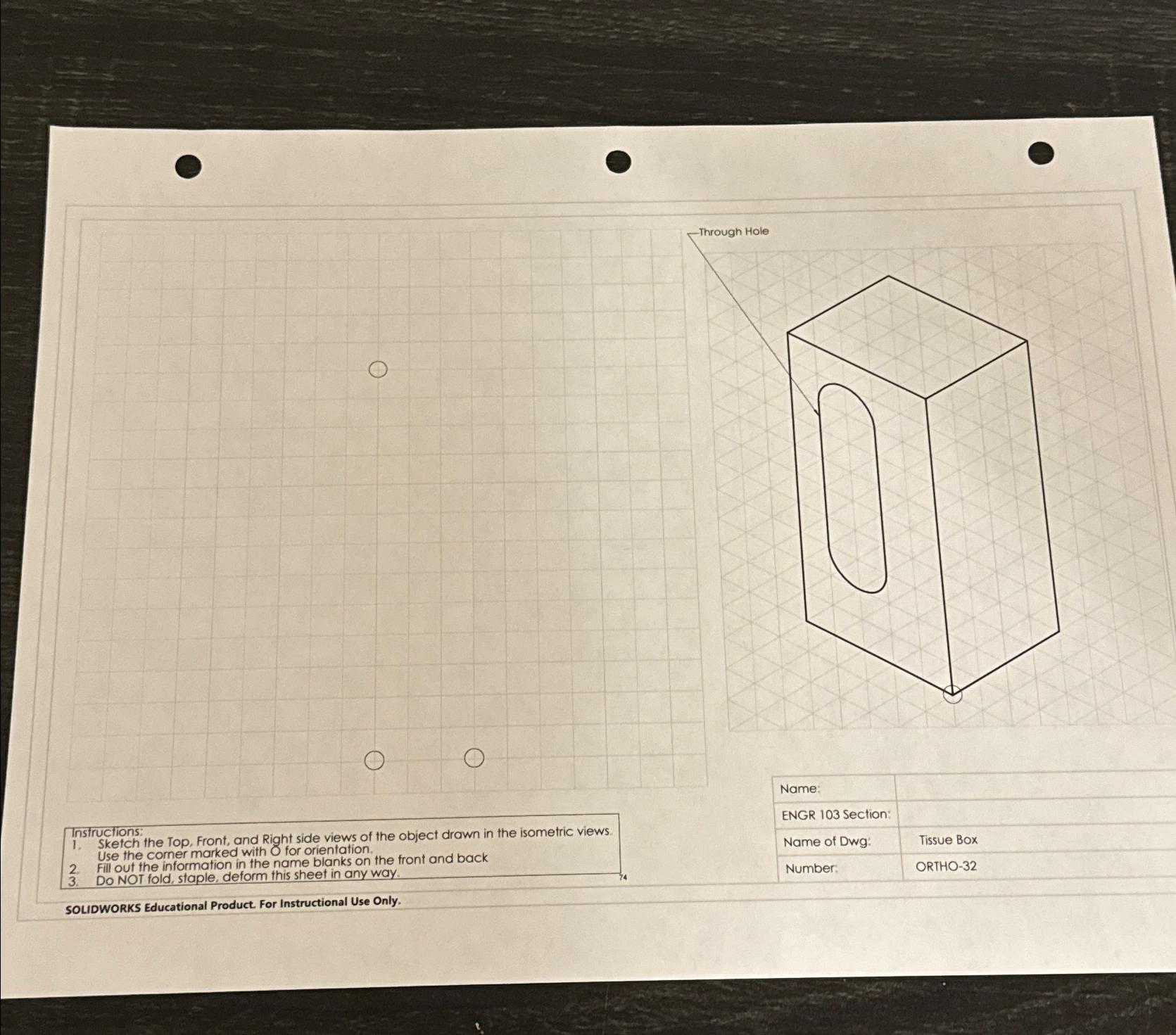 Please draw the top fromt and right side of this.