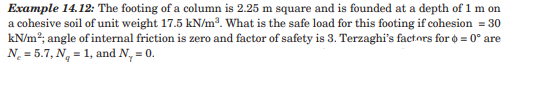 Example 1 4 . 1 2 : The footing of a column is 2