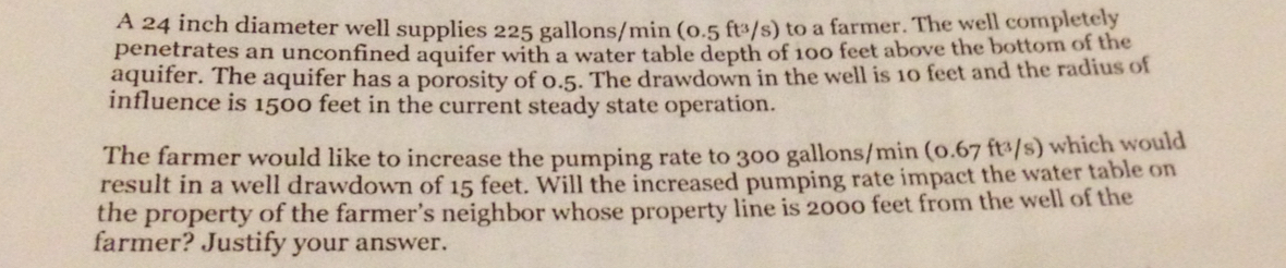 A 2 4 inch diameter well supplies 2 2 5 gallons ?