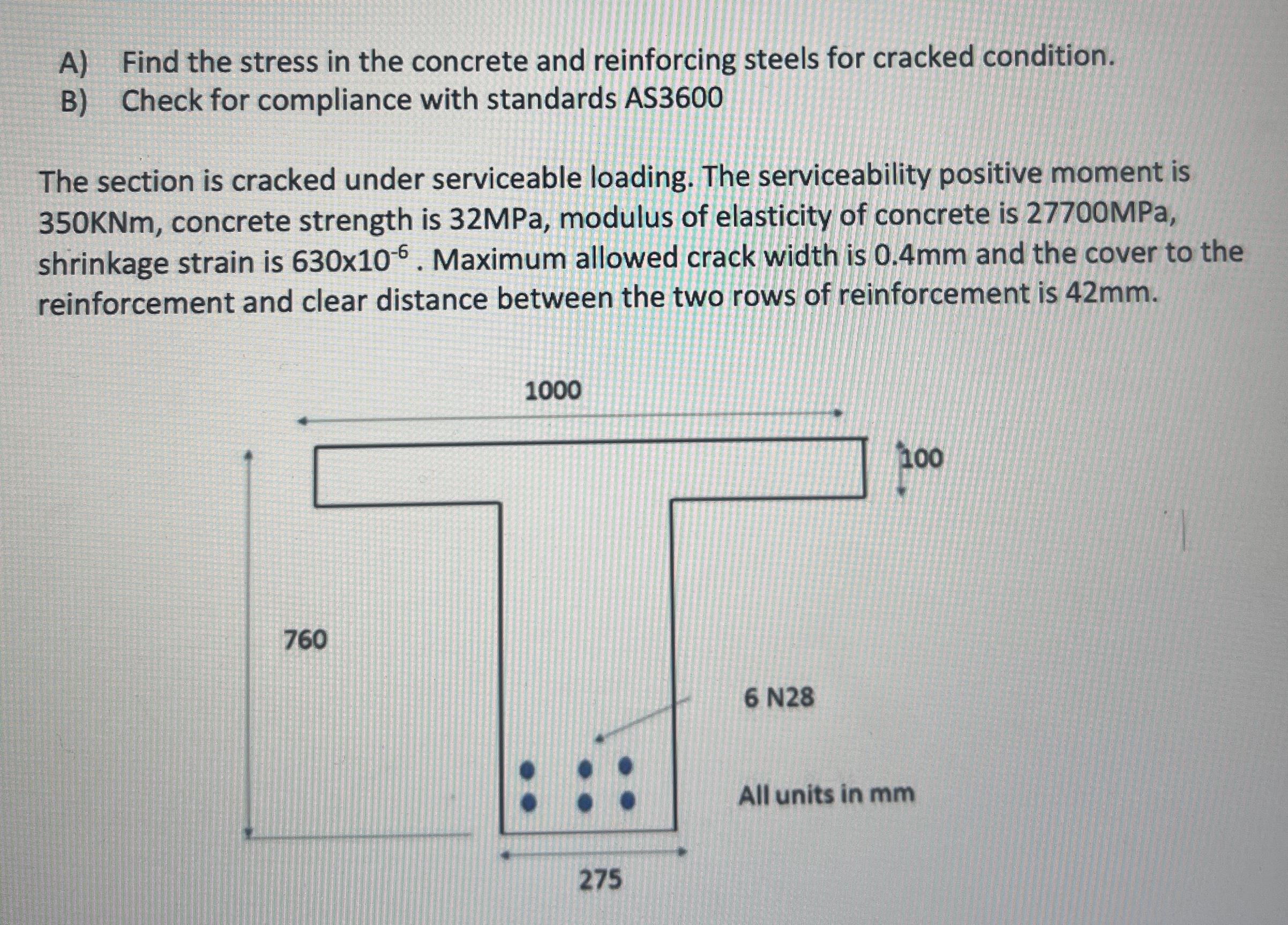 A ) Find the stress in the concrete and