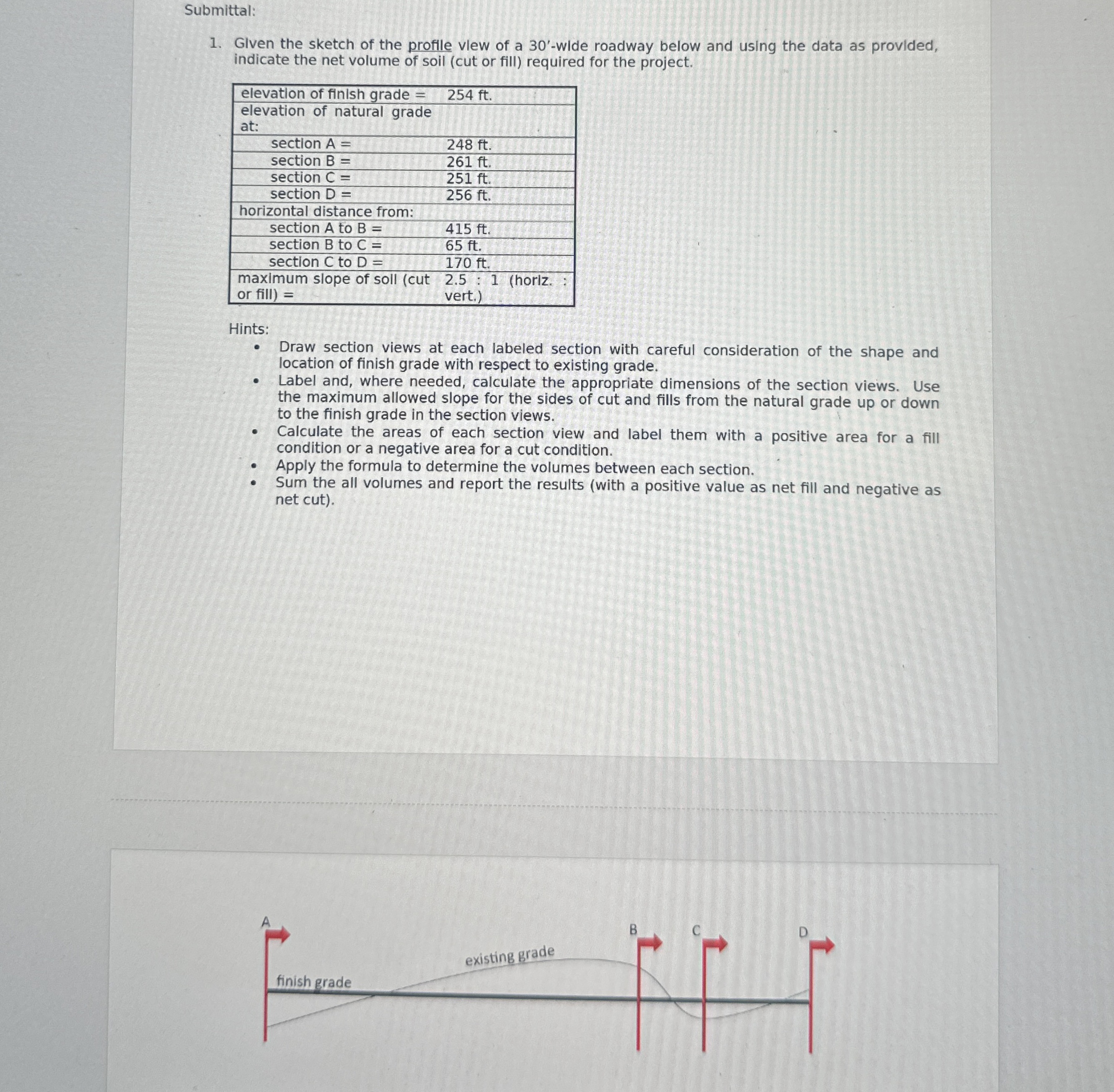 Submittal: Glven the sketch of the profile vlew