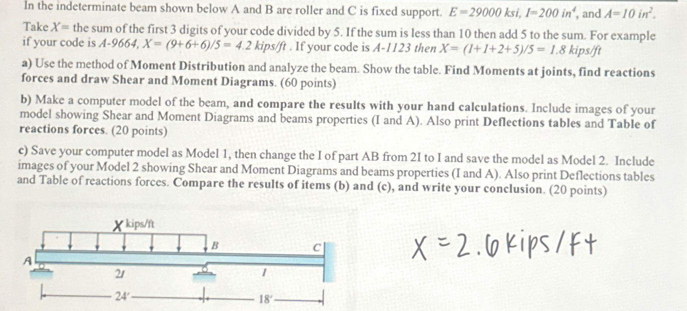 In the indeterminate beam shown below A and B are