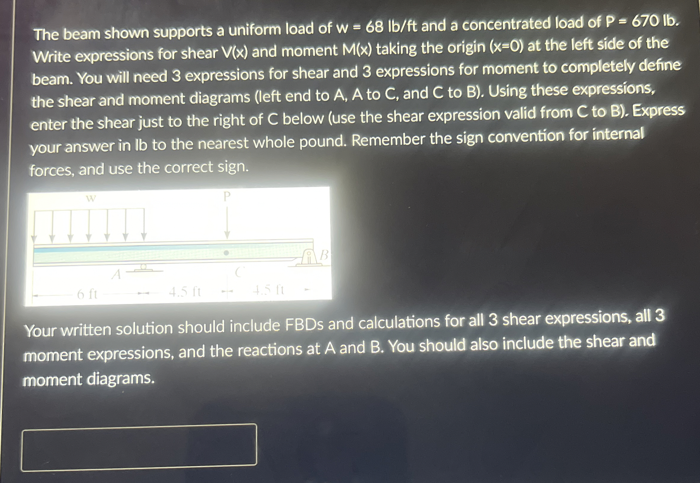 The beam shown supports a uniform load of w = 6 8
