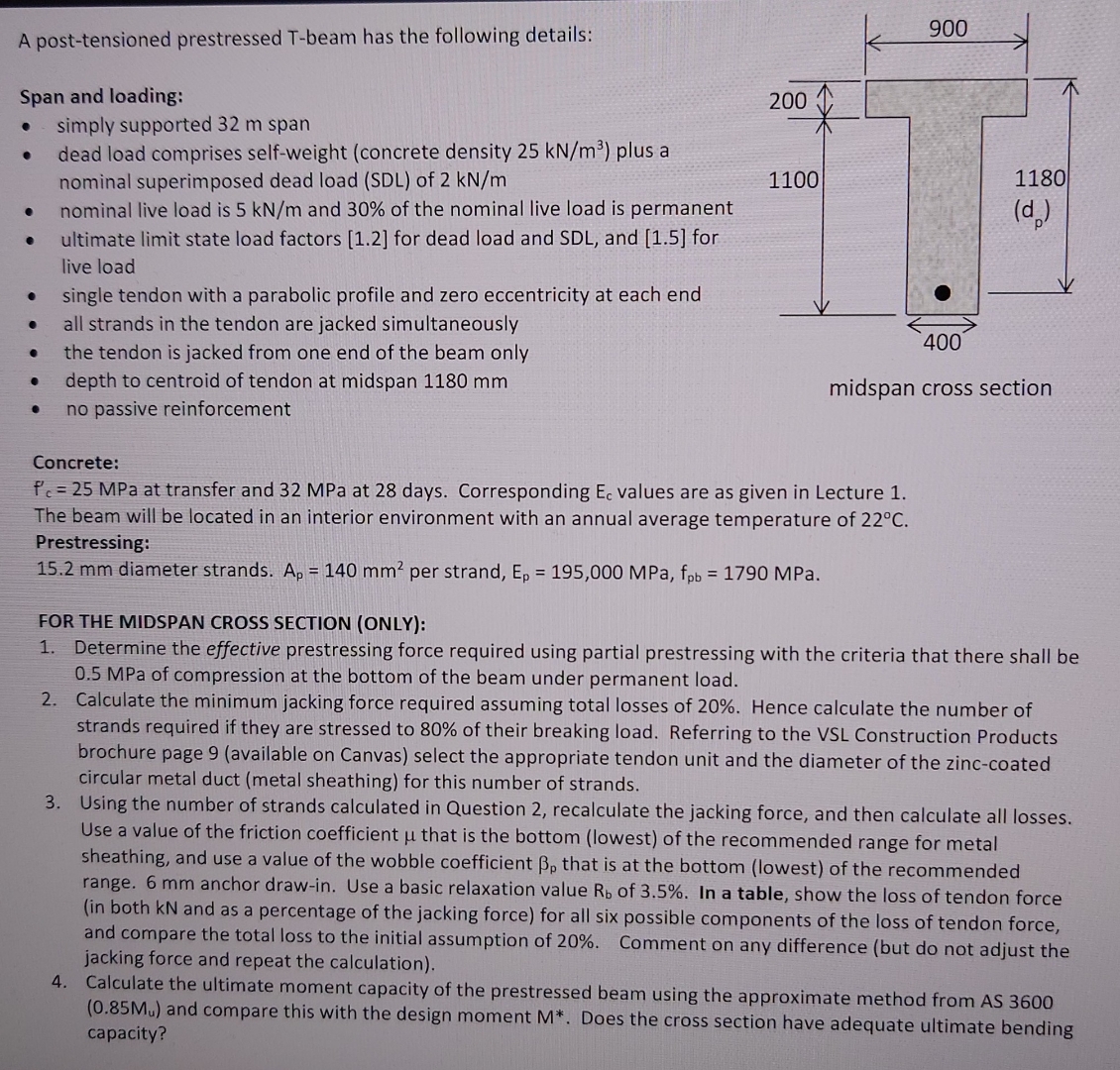 A post - tensioned prestressed T - beam has the